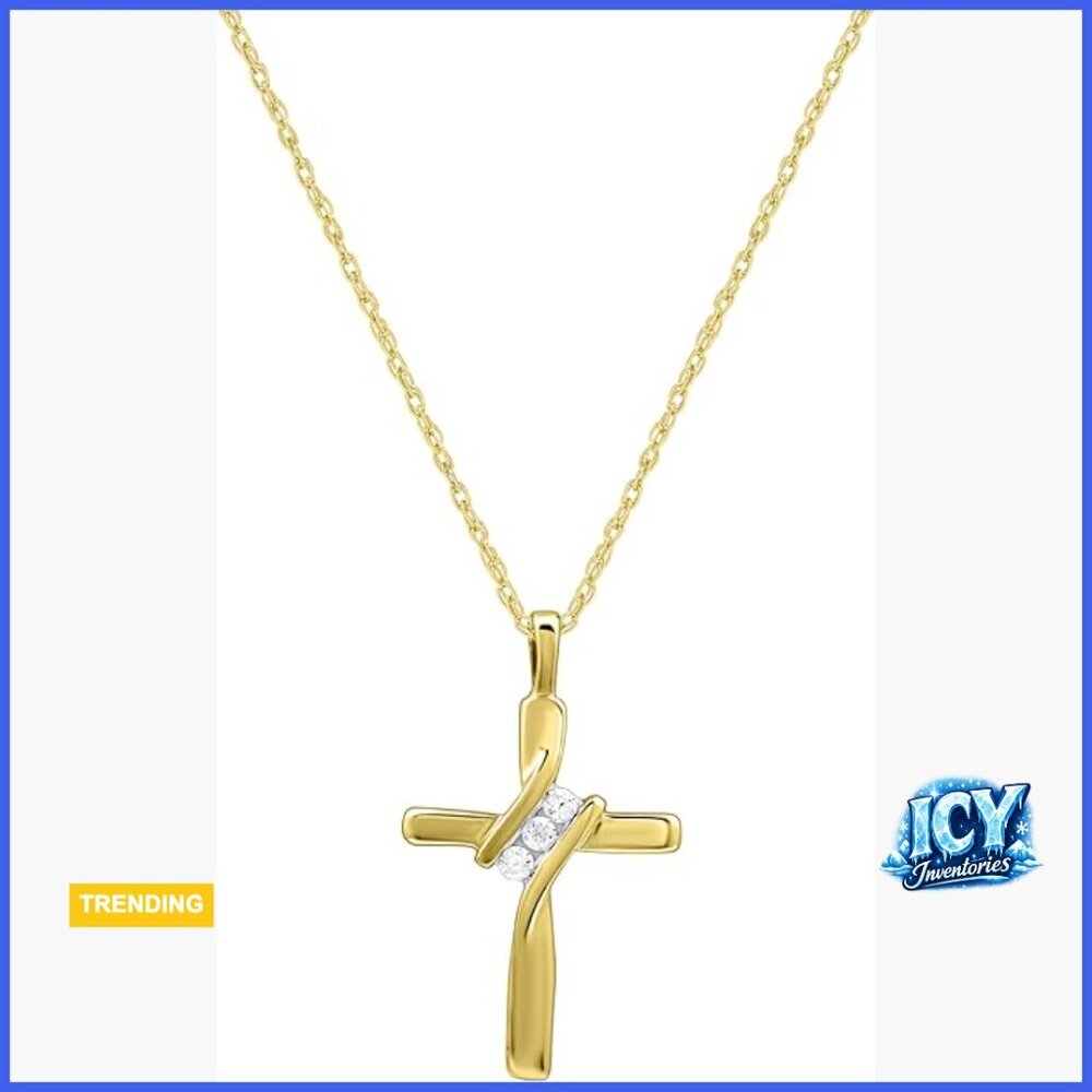 Gold Plated Sterling Silver Diamond Accent Cross Pendant Necklace